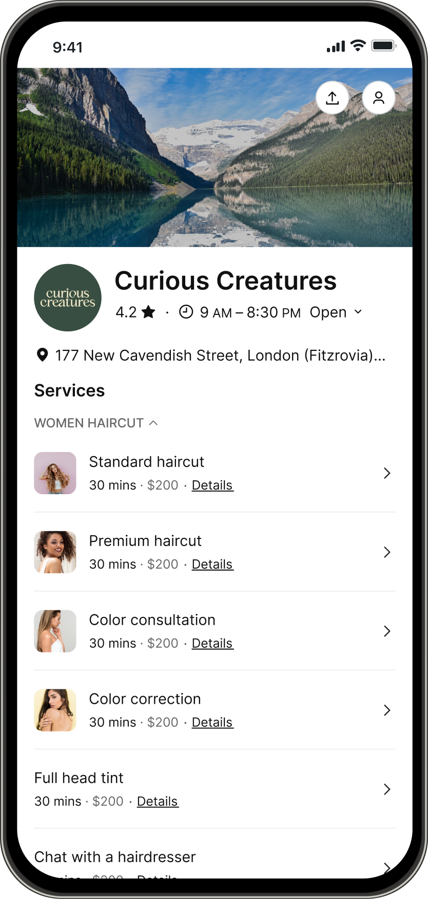 Setmore mobile screen